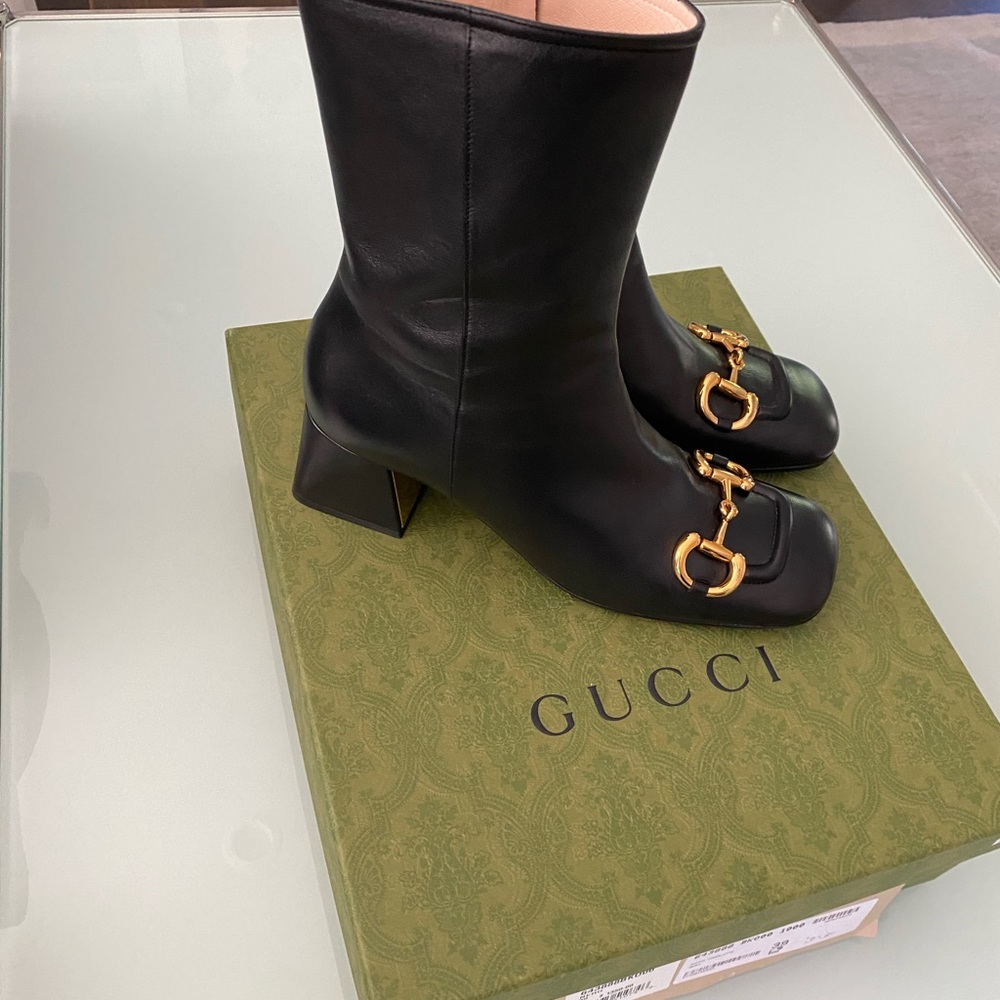 Gucci Baby Mid-Heel Horsebit Ankle Booties